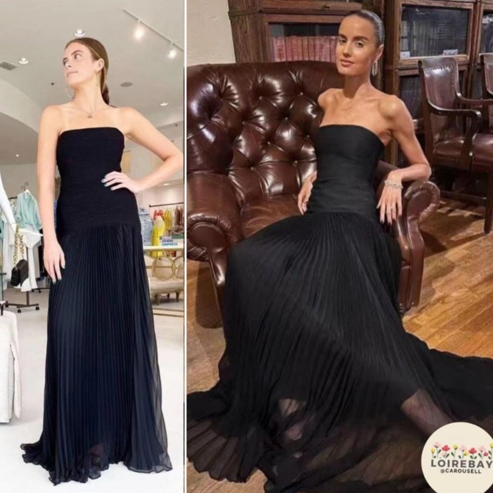 Alexis Sunniva Pleated Strapless Black Maxi Dress Gown - Picture 11 of 13